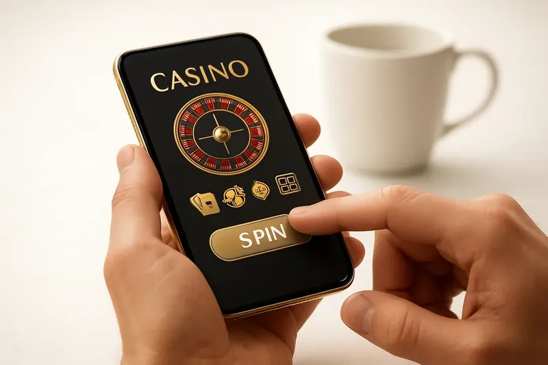 Man's hands tapping a mobile casino interface on phone